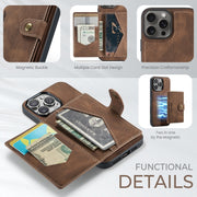 For iPhone 16 Pro JEEHOOD J01 Retro Magnetic Detachable Wallet Phone Case(Brown)