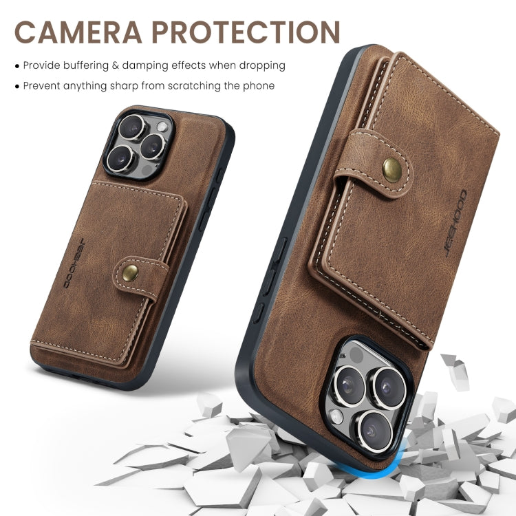For iPhone 16 Pro JEEHOOD J01 Retro Magnetic Detachable Wallet Phone Case(Brown)