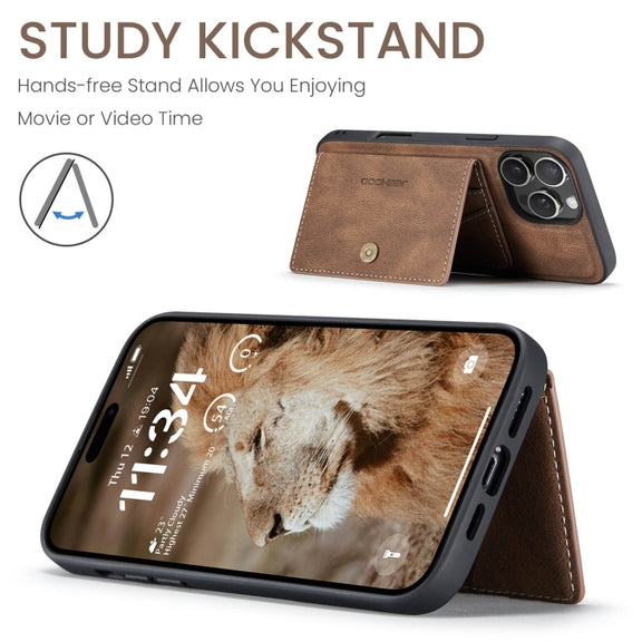 For iPhone 16 Pro JEEHOOD J01 Retro Magnetic Detachable Wallet Phone Case(Brown)