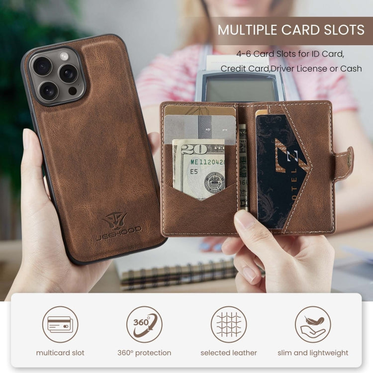 For iPhone 16 Pro JEEHOOD J01 Retro Magnetic Detachable Wallet Phone Case(Brown)
