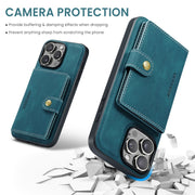 For iPhone 16 Pro JEEHOOD J01 Retro Magnetic Detachable Wallet Phone Case(Blue)
