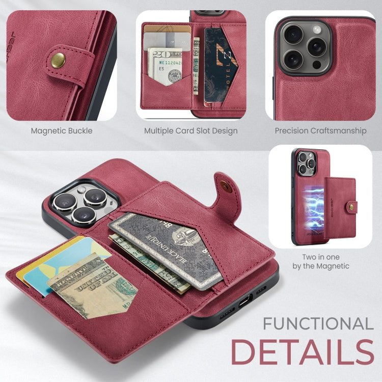 For iPhone 16 Pro JEEHOOD J01 Retro Magnetic Detachable Wallet Phone Case(Red)