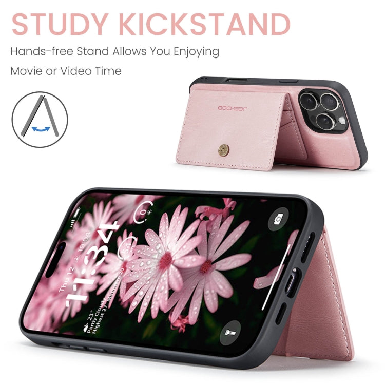 For iPhone 16 Pro JEEHOOD J01 Retro Magnetic Detachable Wallet Phone Case(Pink)