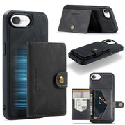 For iPhone 16e JEEHOOD J01 Retro Magnetic Detachable Wallet Phone Case(Black)