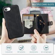For iPhone 16e JEEHOOD J01 Retro Magnetic Detachable Wallet Phone Case(Black)