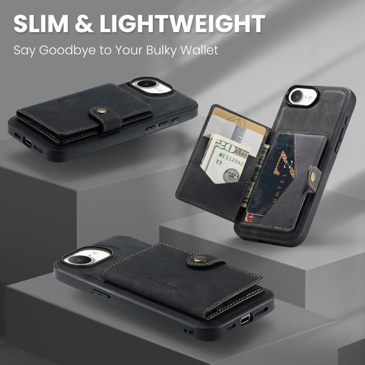 For iPhone 16e JEEHOOD J01 Retro Magnetic Detachable Wallet Phone Case(Black)