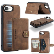For iPhone 16e JEEHOOD J01 Retro Magnetic Detachable Wallet Phone Case(Brown)