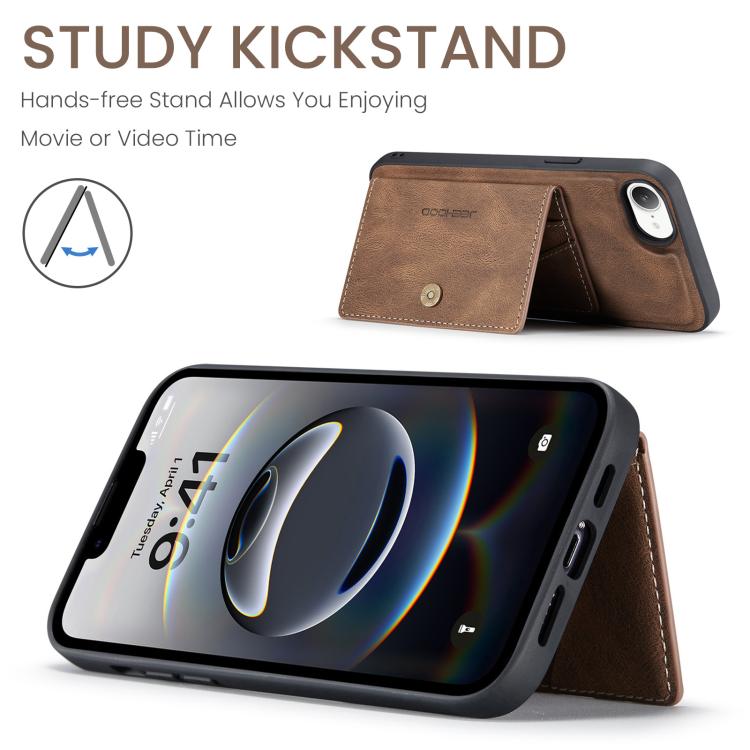 For iPhone 16e JEEHOOD J01 Retro Magnetic Detachable Wallet Phone Case(Brown)