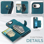 For iPhone 16e JEEHOOD J01 Retro Magnetic Detachable Wallet Phone Case(Blue)