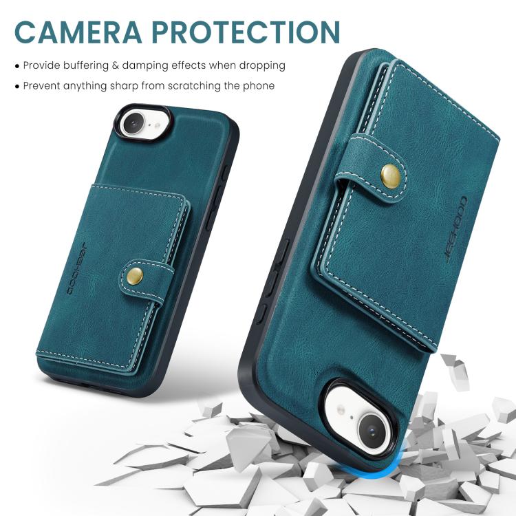 For iPhone 16e JEEHOOD J01 Retro Magnetic Detachable Wallet Phone Case(Blue)