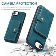 For iPhone 16e JEEHOOD J01 Retro Magnetic Detachable Wallet Phone Case(Blue)