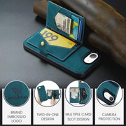 For iPhone 16e JEEHOOD J01 Retro Magnetic Detachable Wallet Phone Case(Blue)