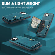 For iPhone 16e JEEHOOD J01 Retro Magnetic Detachable Wallet Phone Case(Blue)