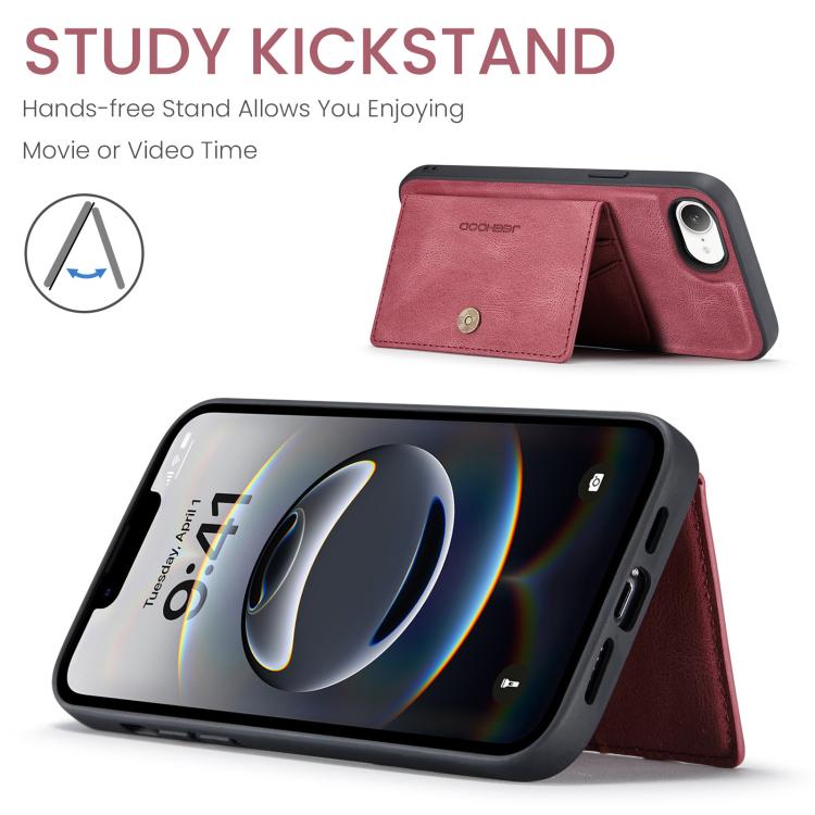 For iPhone 16e JEEHOOD J01 Retro Magnetic Detachable Wallet Phone Case(Red)