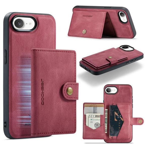 For iPhone 16e JEEHOOD J01 Retro Magnetic Detachable Wallet Phone Case(Red)