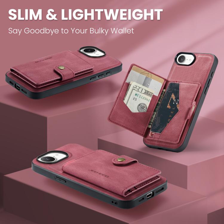 For iPhone 16e JEEHOOD J01 Retro Magnetic Detachable Wallet Phone Case(Red)