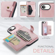 For iPhone 16e JEEHOOD J01 Retro Magnetic Detachable Wallet Phone Case(Pink)