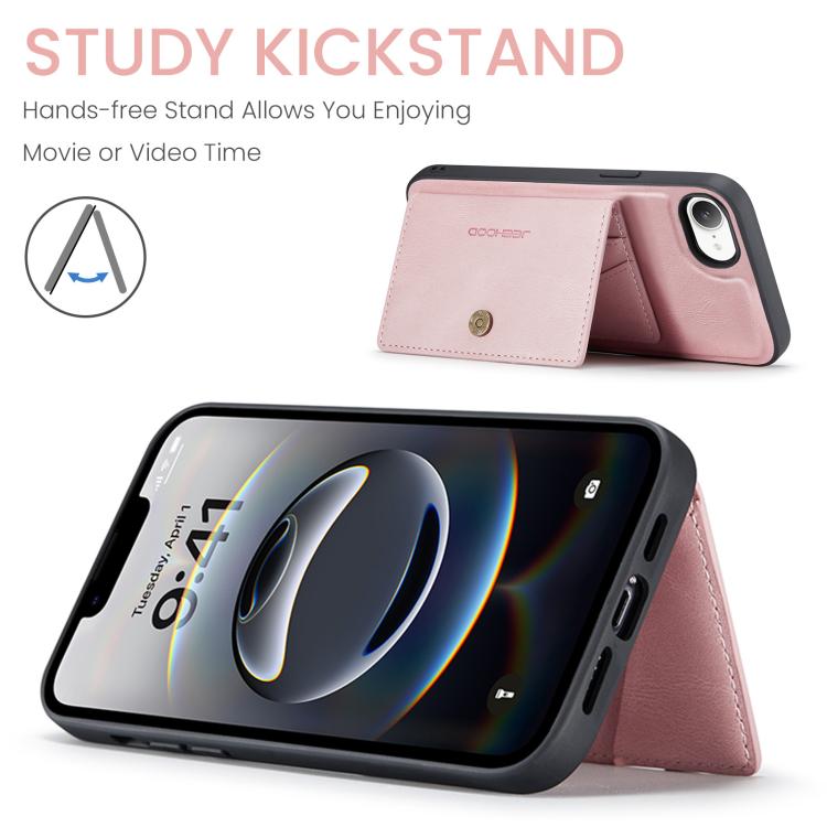 For iPhone 16e JEEHOOD J01 Retro Magnetic Detachable Wallet Phone Case(Pink)