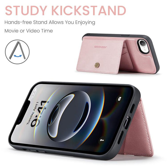 For iPhone 16e JEEHOOD J01 Retro Magnetic Detachable Wallet Phone Case(Pink)