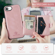For iPhone 16e JEEHOOD J01 Retro Magnetic Detachable Wallet Phone Case(Pink)