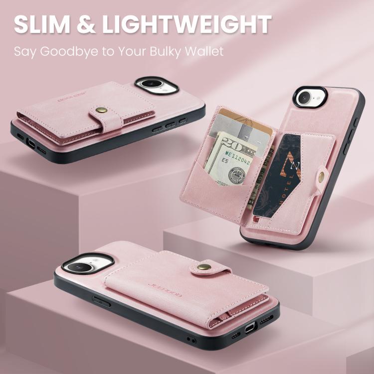 For iPhone 16e JEEHOOD J01 Retro Magnetic Detachable Wallet Phone Case(Pink)