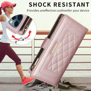 For iPhone 16 Pro Max Crossbody Zipper Wallet Rhombus Leather Phone Case(Rose Gold)
