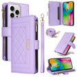 For iPhone 16 Pro Crossbody Zipper Wallet Rhombus Leather Phone Case(Purple) - iPhone 16 Pro Cases by PMC TechLife | Online Shopping South Africa | PMC TechLife | Buy Now Pay Later Mobicred