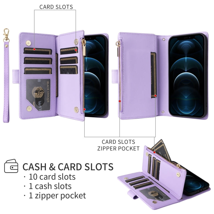 For iPhone 16 Plus Crossbody Zipper Wallet Rhombus Leather Phone Case(Purple)