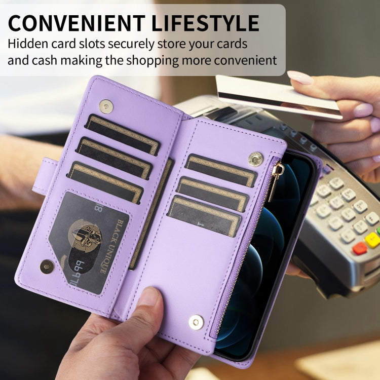 For iPhone 16 Plus Crossbody Zipper Wallet Rhombus Leather Phone Case(Purple)