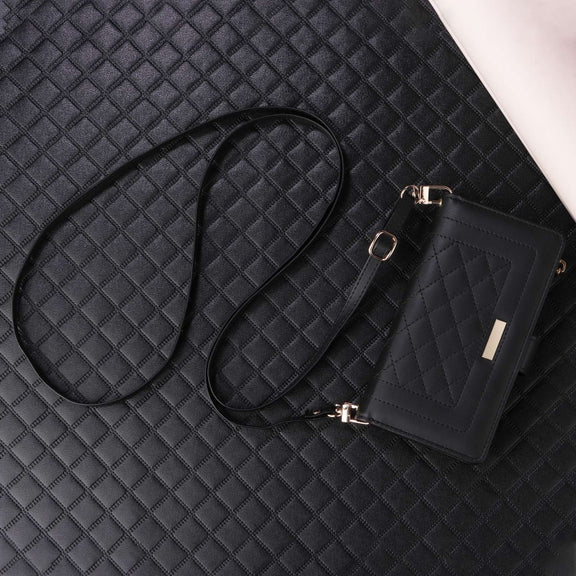 For iPhone 16 Plus Crossbody Zipper Wallet Rhombus Leather Phone Case(Black)
