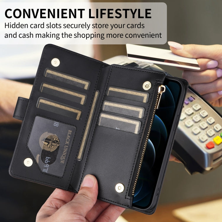 For iPhone 16 Plus Crossbody Zipper Wallet Rhombus Leather Phone Case(Black)