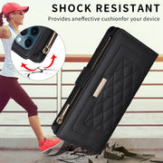 For iPhone 16 Plus Crossbody Zipper Wallet Rhombus Leather Phone Case(Black)