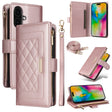 For iPhone 16 Crossbody Zipper Wallet Rhombus Leather Phone Case(Rose Gold) - iPhone 16 Cases by PMC TechLife | Online Shopping South Africa | PMC TechLife | Buy Now Pay Later Mobicred