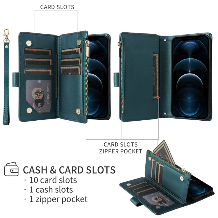 For iPhone 16 Crossbody Zipper Wallet Rhombus Leather Phone Case(Green)