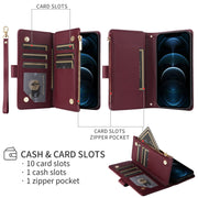 For iPhone 16 Crossbody Zipper Wallet Rhombus Leather Phone Case(Wine Red)