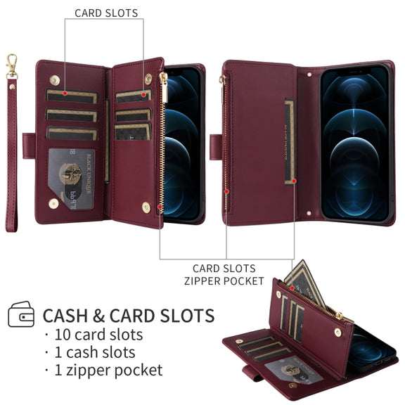 For iPhone 16 Crossbody Zipper Wallet Rhombus Leather Phone Case(Wine Red)