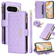 For Google Pixel 9 / 9 Pro Crossbody Zipper Wallet Rhombus Leather Phone Case(Purple) - Google Cases by PMC TechLife | Online Shopping South Africa | PMC TechLife | Buy Now Pay Later Mobicred