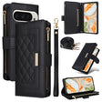For Google Pixel 9 / 9 Pro Crossbody Zipper Wallet Rhombus Leather Phone Case(Black) - Google Cases by PMC TechLife | Online Shopping South Africa | PMC TechLife | Buy Now Pay Later Mobicred
