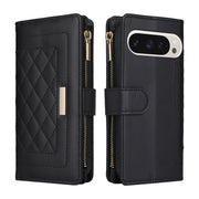 For Google Pixel 9 / 9 Pro Crossbody Zipper Wallet Rhombus Leather Phone Case(Black)