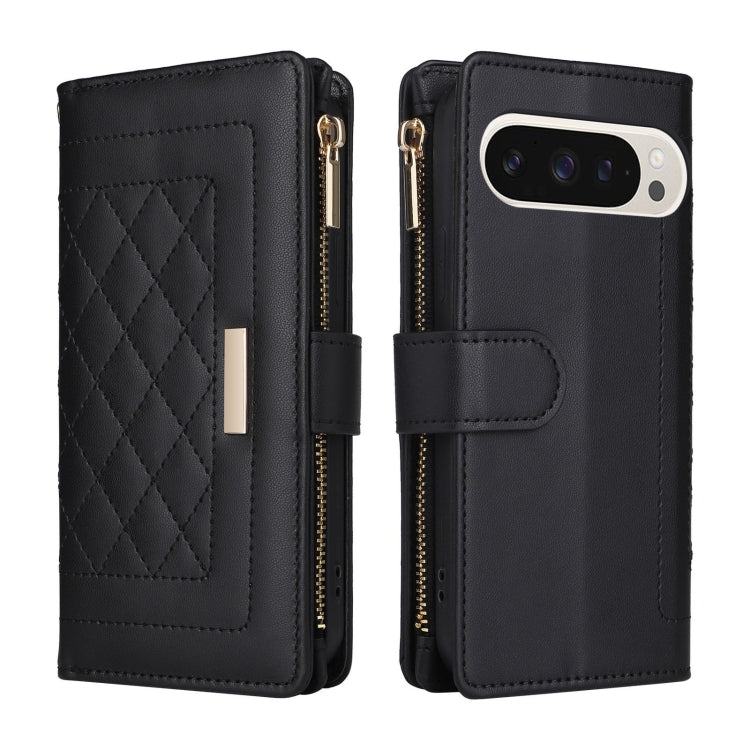 For Google Pixel 9 / 9 Pro Crossbody Zipper Wallet Rhombus Leather Phone Case(Black)