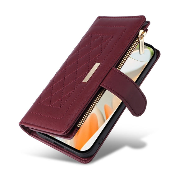 For Google Pixel 9 / 9 Pro Crossbody Zipper Wallet Rhombus Leather Phone Case(Wine Red)