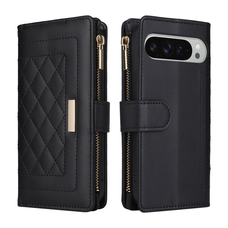 For Google Pixel 9 Pro XL Crossbody Zipper Wallet Rhombus Leather Phone Case(Black)