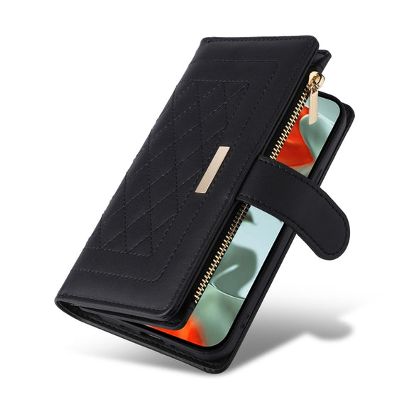 For Google Pixel 9 Pro XL Crossbody Zipper Wallet Rhombus Leather Phone Case(Black)