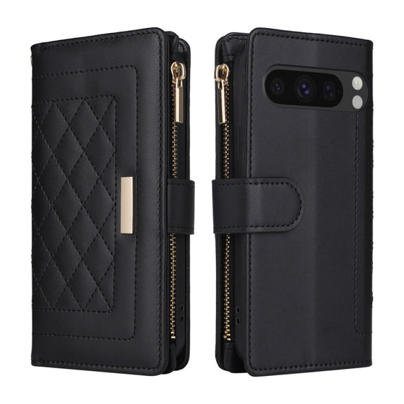 For Google Pixel 8 Pro Crossbody Zipper Wallet Rhombus Leather Phone Case(Black)