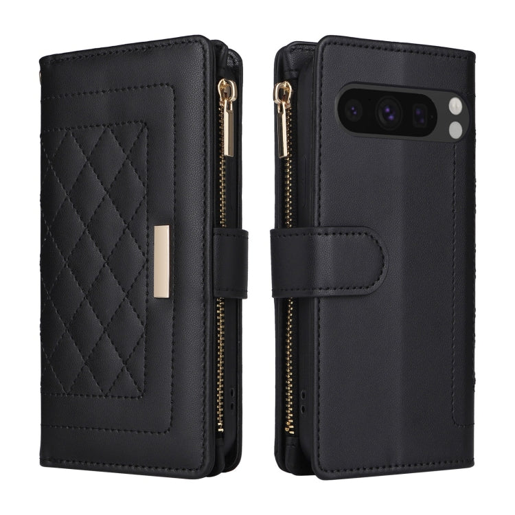 For Google Pixel 8 Pro Crossbody Zipper Wallet Rhombus Leather Phone Case(Black)