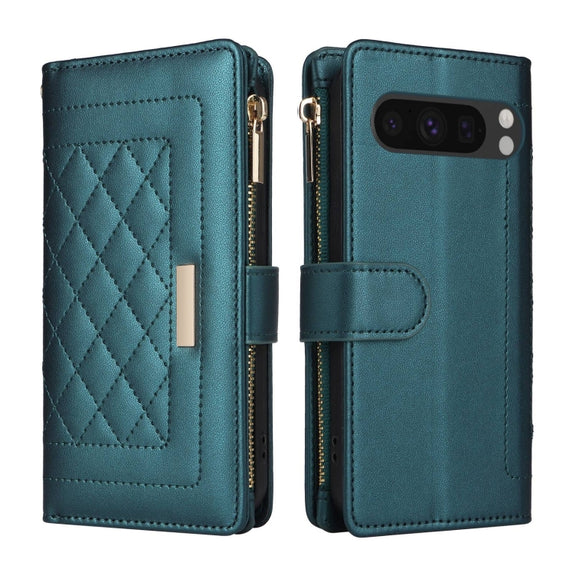 For Google Pixel 8 Pro Crossbody Zipper Wallet Rhombus Leather Phone Case(Green)