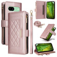 For Google Pixel 8a Crossbody Zipper Wallet Rhombus Leather Phone Case(Rose Gold) - Google Cases by PMC TechLife | Online Shopping South Africa | PMC TechLife | Buy Now Pay Later Mobicred