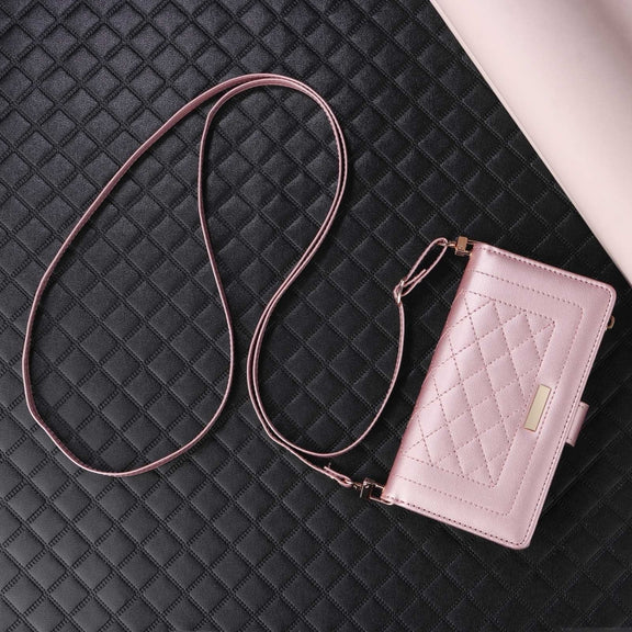 For Google Pixel 8a Crossbody Zipper Wallet Rhombus Leather Phone Case(Rose Gold)