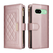 For Google Pixel 8a Crossbody Zipper Wallet Rhombus Leather Phone Case(Rose Gold)