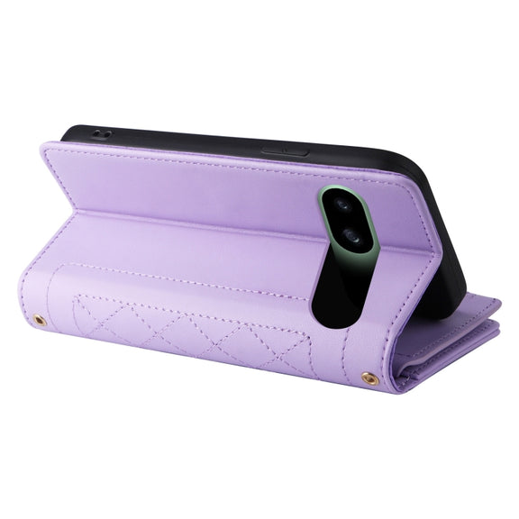 For Google Pixel 8a Crossbody Zipper Wallet Rhombus Leather Phone Case(Purple)